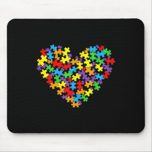 Girls Womens Autism Awareness Heart Puzzle Piece Mouse Pad