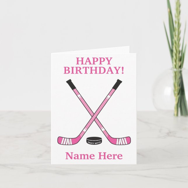 Girls Womens Hockey Birthday Pink Hockey Sticks Card (Front)