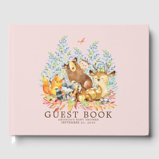 Girls Woodland Baby Shower Guest Book (Front)