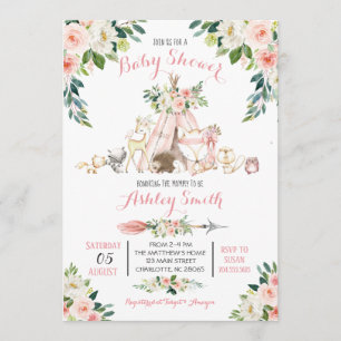 Girls Woodland Baby Shower Invitations