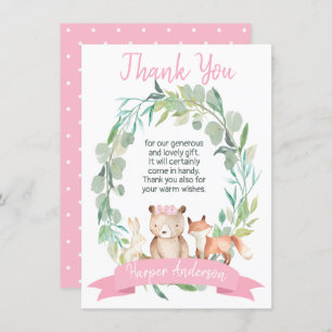 Girls Woodland Wreath baby Shower Thank You Card