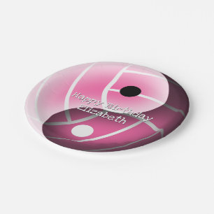 girls yin yang volleyball pink ANY colour birthday Paper Plate