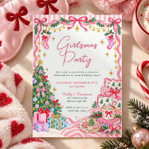 Girlsmas Christmas Pajama Party Pinkmas Sleepover Invitation