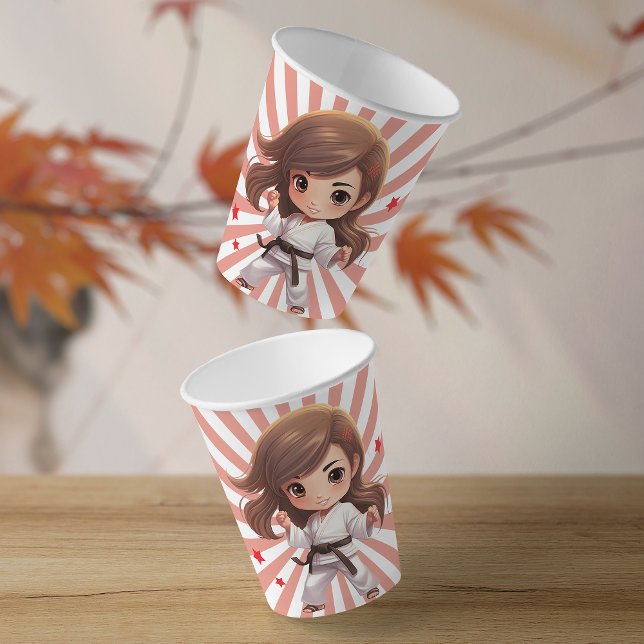 Girls's Karate Martial Arts Birthday Party Paper Cups (Sensei-approved Tableware!  Power-packed punch of fun on each sip with our martial arts paper cups!)