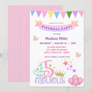Girly 5 and Fabulous Birthday Party Invitation
