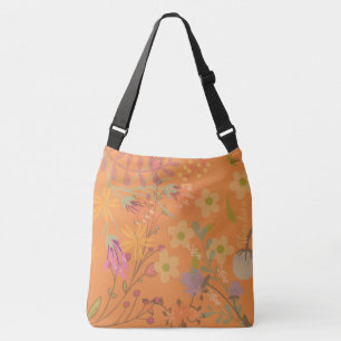 Girly Abstract Gold Leaf Colourful Flower Crossbody Bag