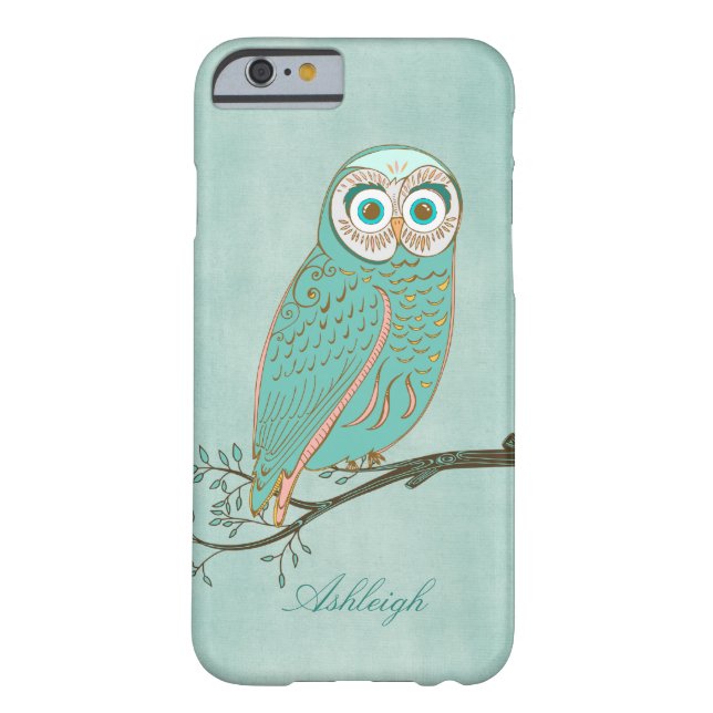 Girly Abstract Modern Teal Green Owl Monogram Case-Mate iPhone Case (Back)