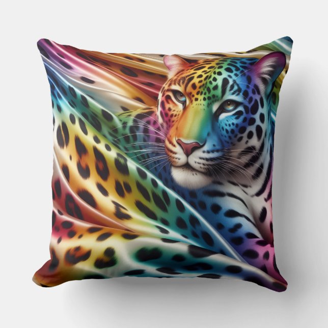 Girly Accents | Rainbow Leopard Print Cushion (Front)