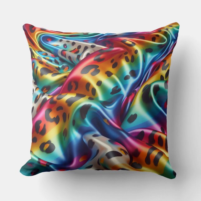 Girly Accents | Rainbow Leopard Print Cushion (Front)