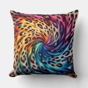 Girly Accents Rainbow Leopard Print Cushion