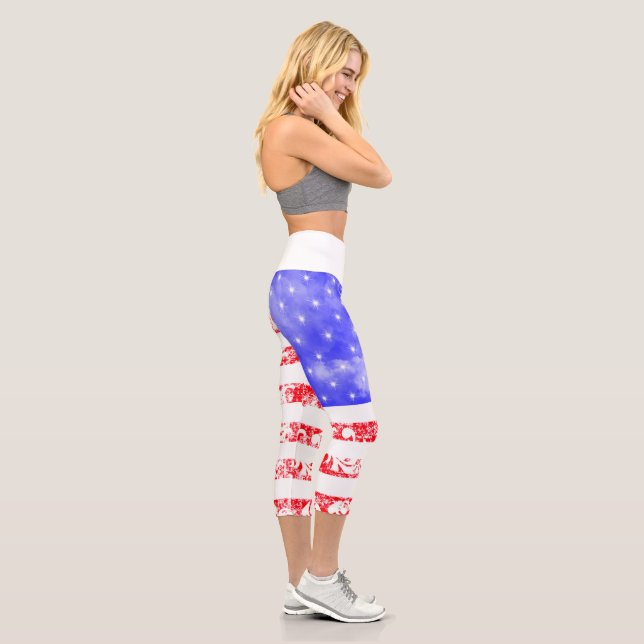 Girly American flag clouds and lace Capri Leggings (Right)
