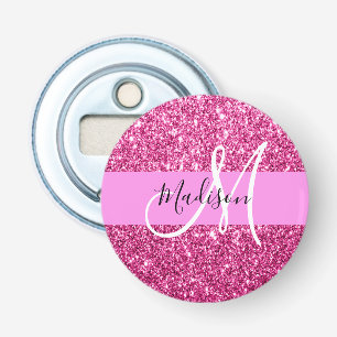 Girly and Glam Hot Pink Glitter Sparkles Monogram Bottle Opener