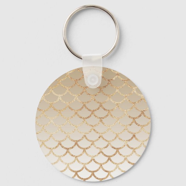 Girly and Glam Ombre Gold Mermaid Glitter Sparkles Key Ring (Front)