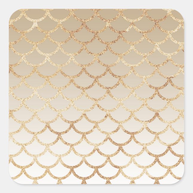 Girly and Glam Ombre Gold Mermaid Glitter Sparkles Square Sticker (Front)