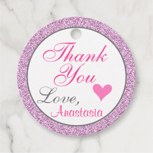 Girly and Glam Pink Lilac Purple Glitter Thank You Favour Tags