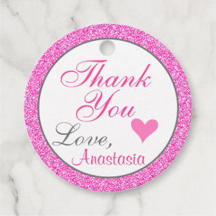 Girly and Glam Princess Hot Pink Glitter Thank You Favour Tags