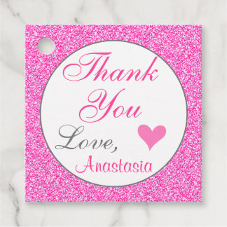 Girly and Glam Princess Hot Pink Glitter Thank You Favour Tags