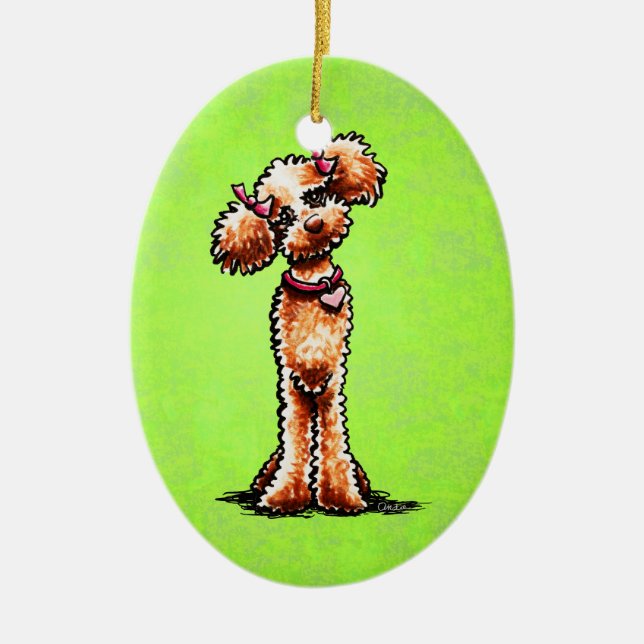 Girly Apricot Poodle Off-Leash Art™ Ceramic Tree Decoration (Front)