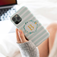 Girly Aqua and Yellow Floral Monogram