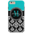 Girly Aqua Black Damask Your Monogram Name