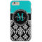 Girly Aqua Black Damask Your Monogram Name
