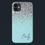 Girly Aqua Blue Silver Glitter Monogram Case-Mate iPhone Case<br><div class="desc">Girly Aqua Blue Silver Faux Sparkle and Dripping Glitter Brushed Metal Monogram Name and Initial Phone. This makes the perfect sweet 16 birthday,  wedding,  bridal shower,  anniversary,  baby shower or bachelorette party gift for someone that loves glam luxury and chic styles.</div>