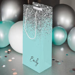 Girly Aqua Blue Silver Glitter Monogram Wine Gift Bag<br><div class="desc">Girly Aqua Blue - Silver Sparkle Glitter Script Monogram Name Gift Bag. This makes the perfect sweet 16 birthday,  wedding,  bridal shower,  anniversary,  baby shower or bachelorette party gift bag for someone that loves glam luxury and chic styles.</div>