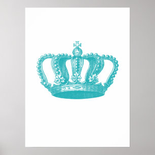 Girly Aqua Blue Vintage Crown Poster