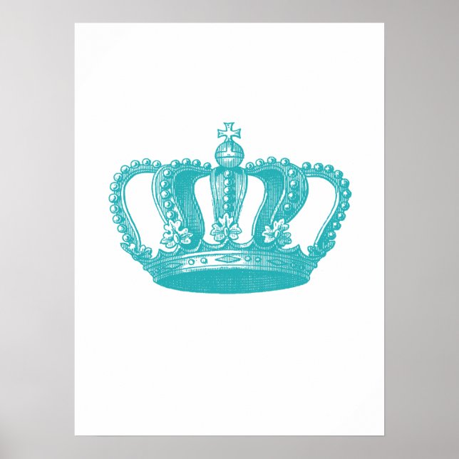 Girly Aqua Blue Vintage Crown Poster (Front)