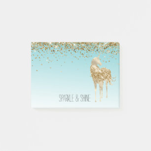 Girly Aqua Gold Confetti Glitter Unicorn Post-it Notes
