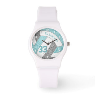 girly aqua grey custom sports volleyball watch
