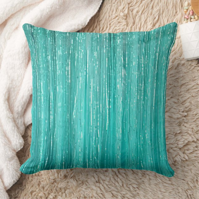 Girly Aqua Mint Glam Glitzy Tinsel Stripes  Cushion (Blanket)