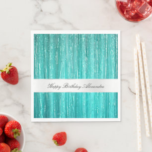 Girly Aqua Mint Glam Glitzy Tinsel Stripes Napkin