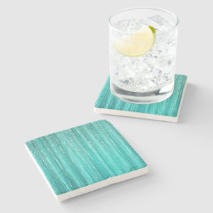 Girly Aqua Mint Glam Glitzy Tinsel Stripes  Stone Coaster