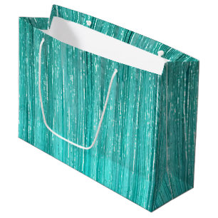 Girly Aqua Mint Glam Tinsel Stripes  Large Gift Bag