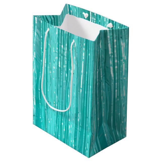 Girly Aqua Mint Glam Tinsel Stripes  Medium Gift Bag (Front Angled)