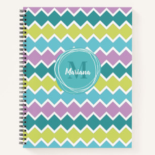 Girly Aqua Purple Geometric Pattern Monogram Notebook