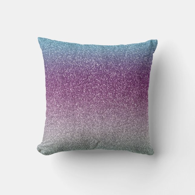 Girly Aqua Purple Mint Pink Glitter ombre Cushion (Front)