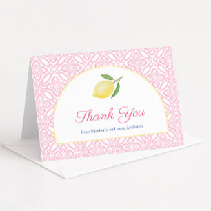 Girly Arch Positano Pink Lemon Baby Shower Thank You Card