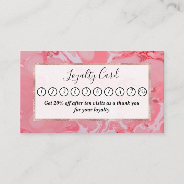 Girly Artsy Modern Pink Marble Stone Pattern Loyalty Card (Front)