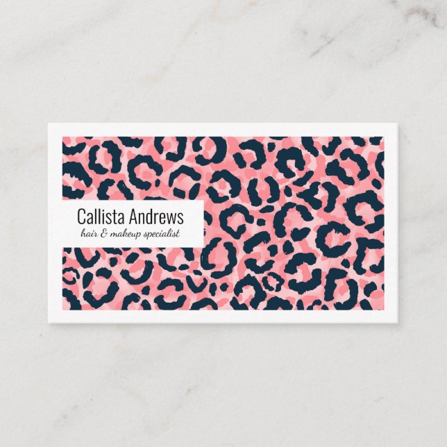 Girly Artsy Pink Blue Leopard Animal Print Business Card (Front)