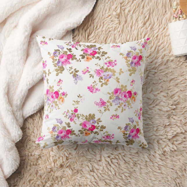 Girly aurora pink gold country boho floral throw p cushion (Blanket)