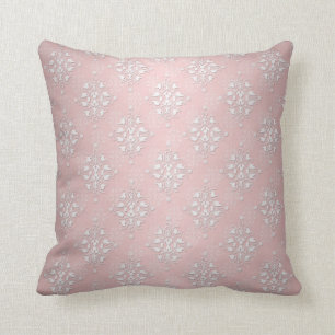 Girly Baby Pink and White Damask Cushion