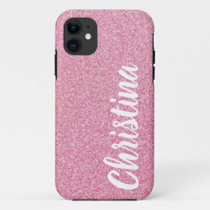 Girly Baby Pink Glitter Name Personalised Case-Mate iPhone Case