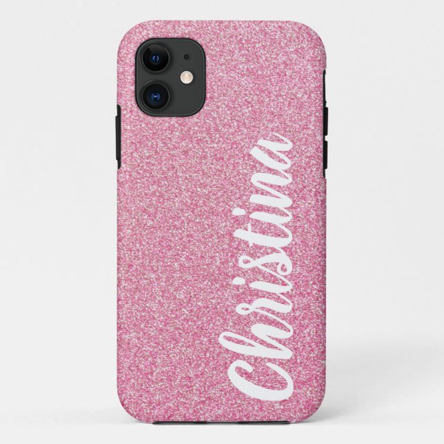 Girly Baby Pink Glitter Name Personalised Case-Mate iPhone Case (Back)