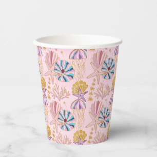 Girly Baby Pink Under the Sea Glittery Paper Cups