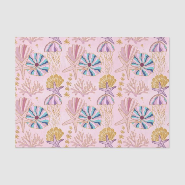 Girly Baby Pink Under the Sea Glittery Tissue Paper (Front)