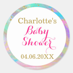 Girly Baby Shower Colourful Unicorn Gold Glitter Classic Round Sticker