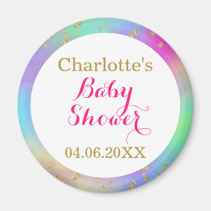 Girly Baby Shower Colourful Unicorn Gold Glitter Magnet