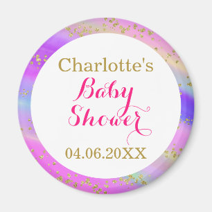 Girly Baby Shower Colourful Unicorn Gold Glitter Magnet